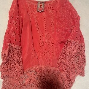 Johnny Was Pink Flutter Sleeve Ruffled Blouse